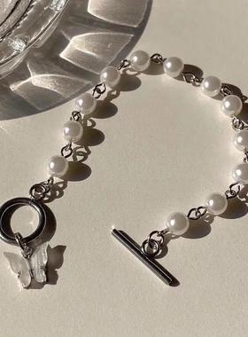 日韩超仙蝴蝶吊坠珍珠手链女ins不掉色气质百搭简约闺蜜手环复古