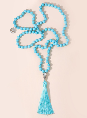 蓝松串珠流苏项链生命树吊坠项链