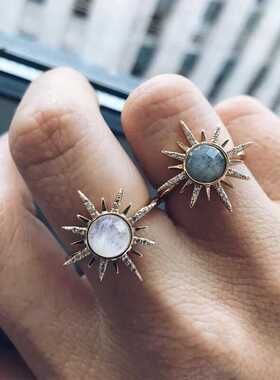 简约太阳花戒指镶猫眼石指环