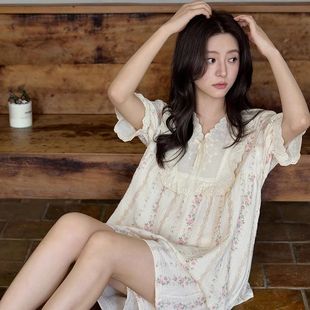 黛梦思高级感短袖 长裤 睡衣女夏纯棉短裤 家居服甜美碎花可外穿套装