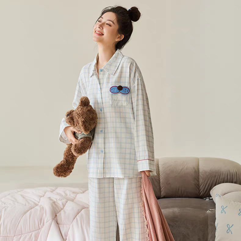 黛梦思2026年新款睡衣女春秋季纯棉长袖家居服女士开衫可外穿套装