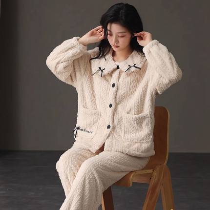 高级感珊瑚绒睡衣女秋冬季加厚加绒可外穿套装甜美少女可爱家居服
