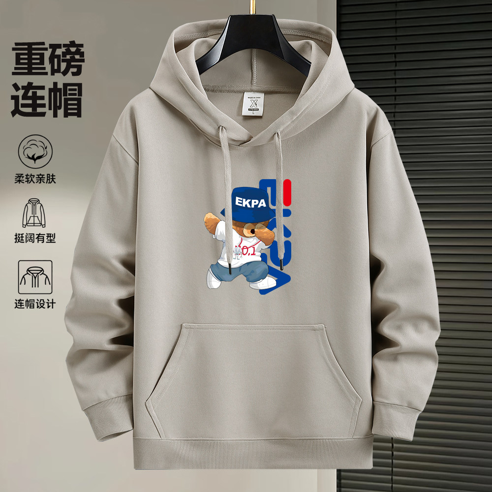 秋冬季加绒加厚卫衣男士潮牌连帽衫青少年学生上衣服宽松运动外套