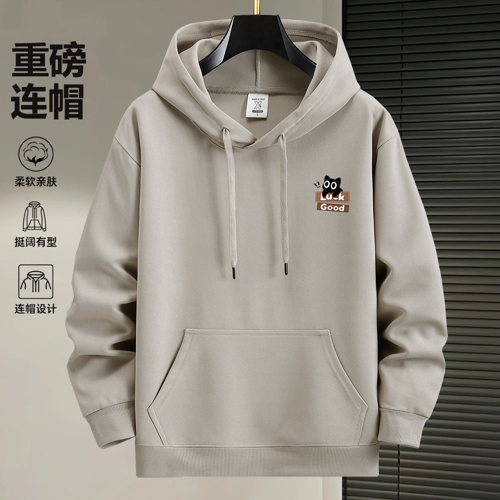 秋冬季加绒加厚卫衣男士潮牌连帽衫青少年学生上衣服宽松运动外套
