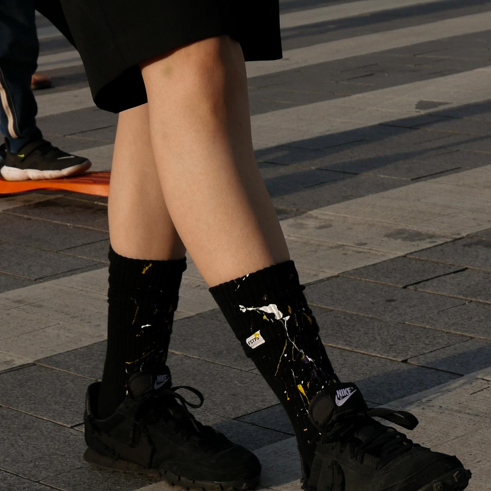 FSTPS袜子设计款艺术泼墨袜复古百搭纯棉加厚毛圈底运动风配勃肯