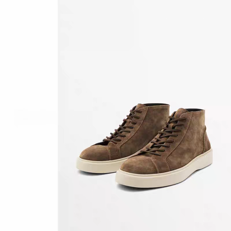 MD男鞋 2025秋季新款 棕色真皮绑带高筒运动鞋 12142650