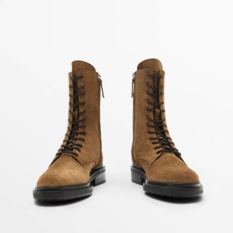 MzasinoDraeven秋冬短靴女鞋磨砂皮英伦风马丁靴MD复古中烟筒短靴