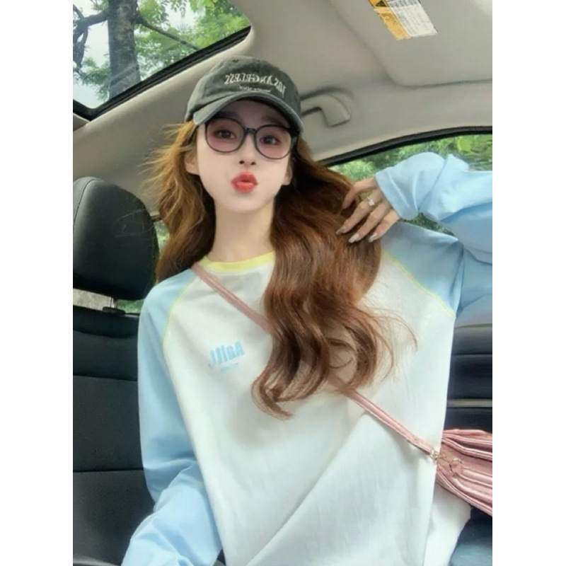 字母印花插肩长袖t恤女早秋慵懒