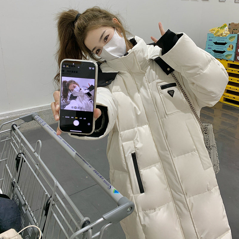 韩版时尚中长款保暖连帽羽绒服女2025冬季新款显瘦加厚白鸭绒外套图片