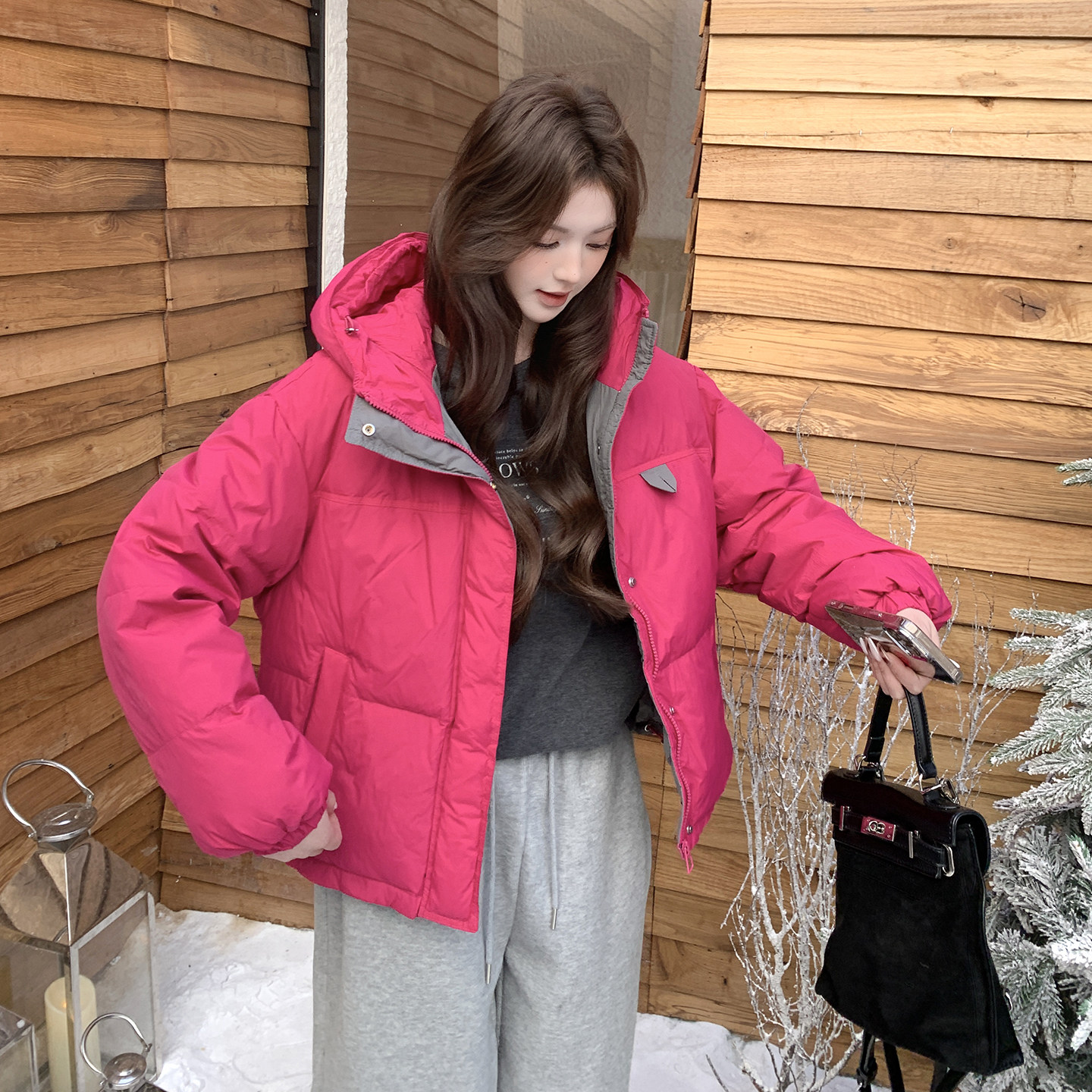 时尚松弛感小个子加厚保暖连帽羽绒服女2025冬新款韩版休闲范外套,女装羽绒服,2D118
