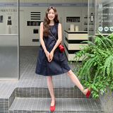 牛仔木耳边背心连衣裙女2025年夏季新款蓝色直筒休闲气质显瘦裙子，女装连衣裙，2D118