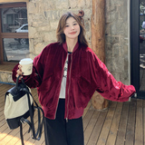 设计感金丝绒棒球服短外套女2025春秋季新款韩版宽松显瘦夹克上衣，女装短外套，2D118