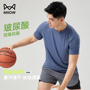 短袖 貓人速干涼感t恤男夏季 戶外冰絲跑步健身運(yùn)動(dòng)服薄款 透氣男士