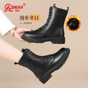 短靴 百搭时尚 强人3515女靴真皮马丁靴女冬季 保暖加绒英伦风秋冬款