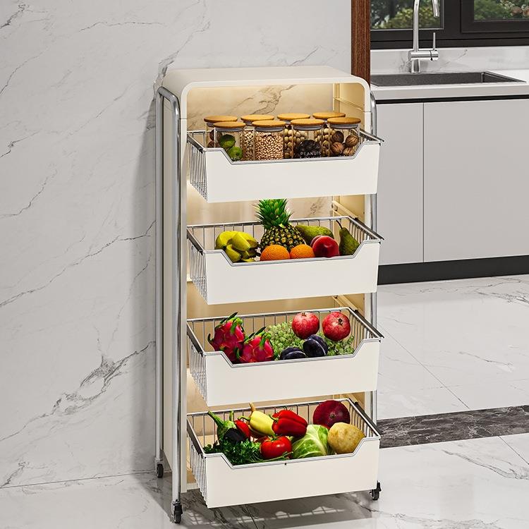 厨房多层蔬菜置物架落地菜篮子放菜水果货架可抽拉式小推车收纳柜