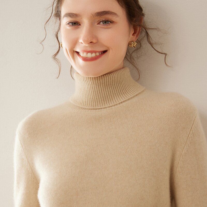 2025新款女士加厚 七针正肩高翻100%山羊绒衫修身常套头加厚保暖