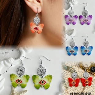 原创蝴蝶克苏鲁眼球耳环耳钩耳夹耳钉 血腥仿真眼球饰品礼物