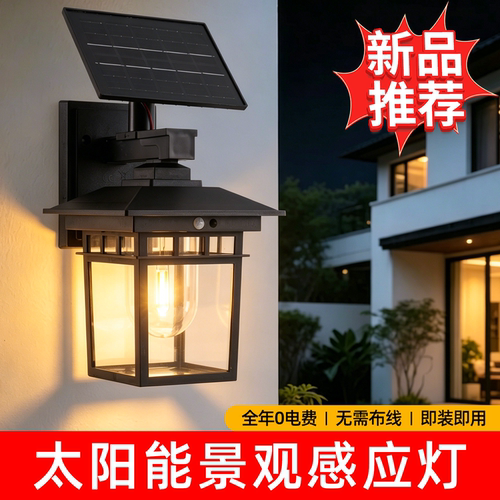 太阳能LED钨丝壁灯户外防雨感应