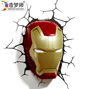 造梦师 钢铁侠面具创意壁灯 床头小夜灯送贴纸新奇3D家具灯饰灯具