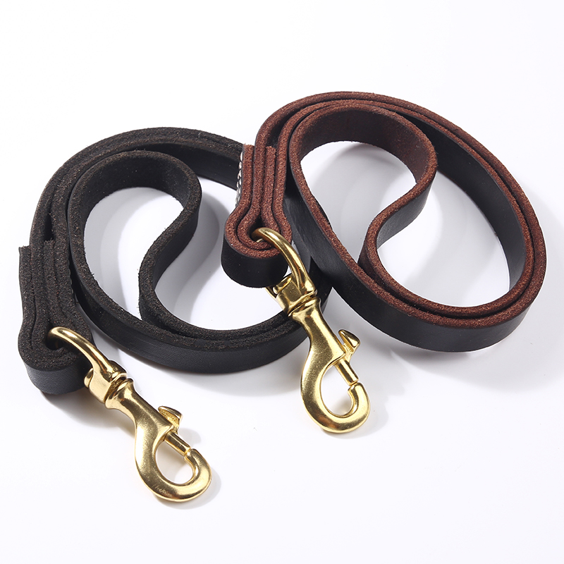 训狗绳牛皮短牵引50公分长一步牵头层牛皮黄铜钩宠物牵引带训犬绳