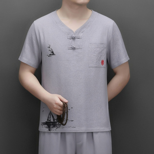 短袖 男夏季 中国风全棉套装 盘扣P53 汉服复古唐装 中山装 男士 3826款