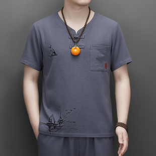 短袖 男夏季 中国风全棉套装 盘扣P53 汉服复古唐装 中山装 男士 3826款