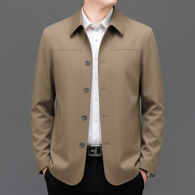 131007款中年男士夹克衫宽松休闲春秋装中老年爸爸外套单排扣P60