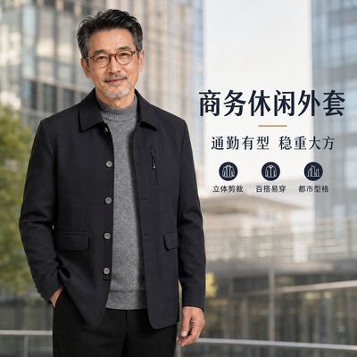 1724款爸爸外套春秋季中年男装翻领纽扣上衣中老年人男士夹克P60
