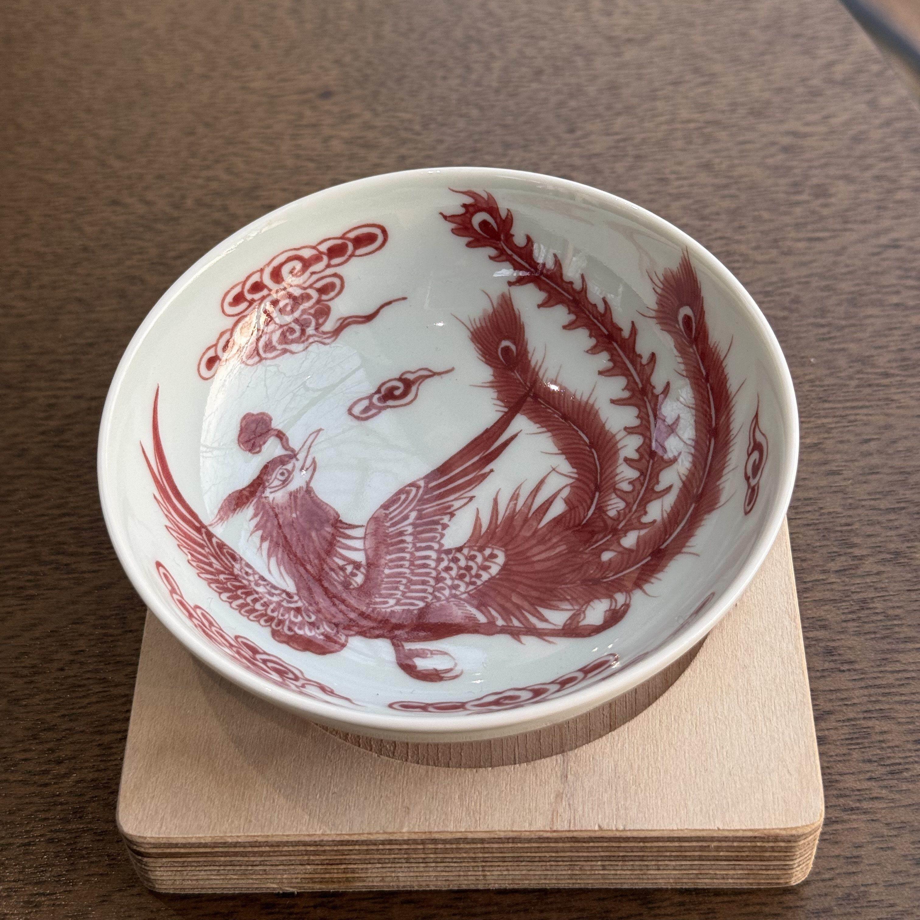 景德镇釉里红普洱茶杯仿古凤凰图腾主人杯柴窑