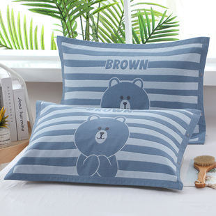 中号纱布枕套一对装外贸布艺枕头套成人儿童加厚枕套防滑40*60cm