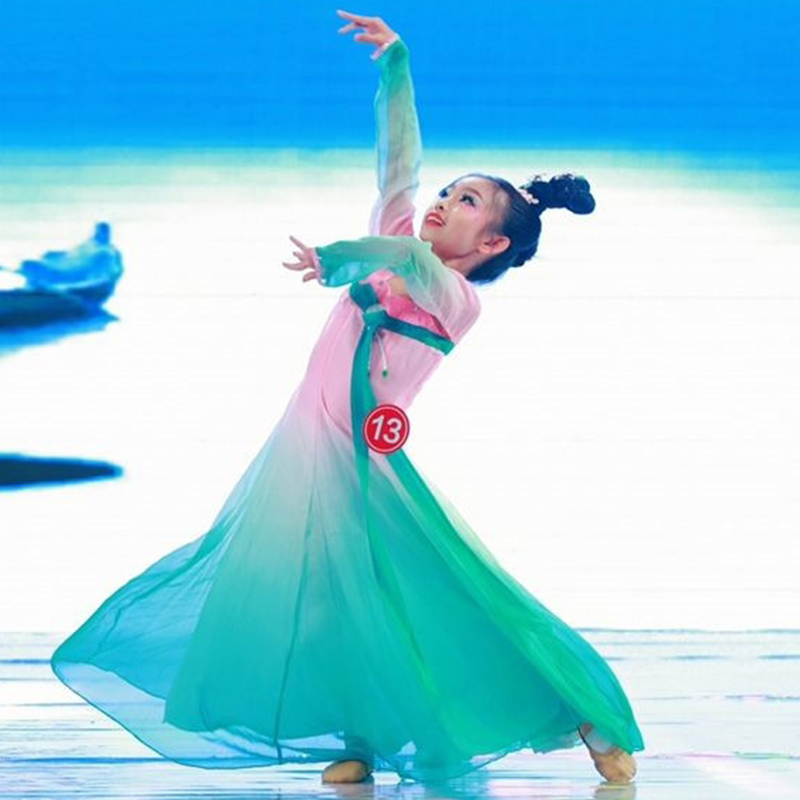古典舞蹈服儿童练功服汉唐飘逸夏季中国风玉灵儿表演服汉服演出服
