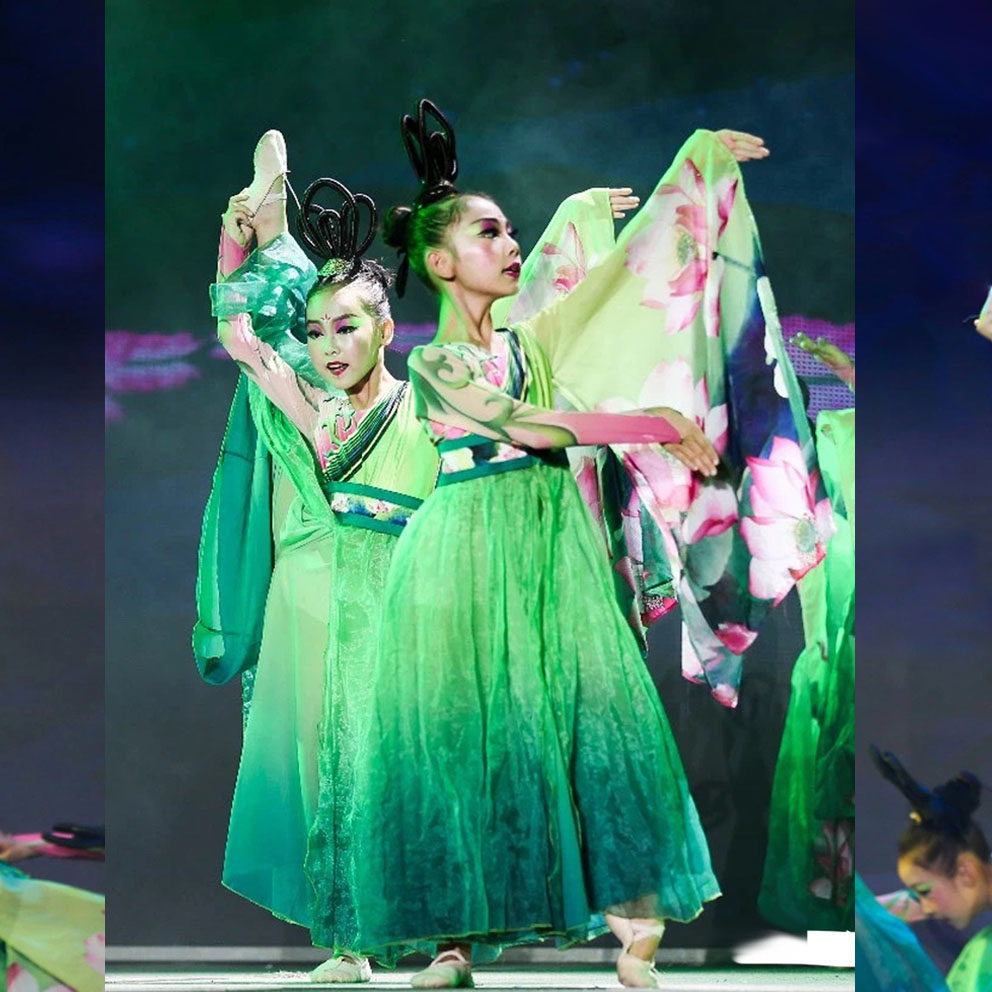 儿童云川之舞流水浮莲少儿舞蹈表演服出水浮莲荷花古典舞演出服装