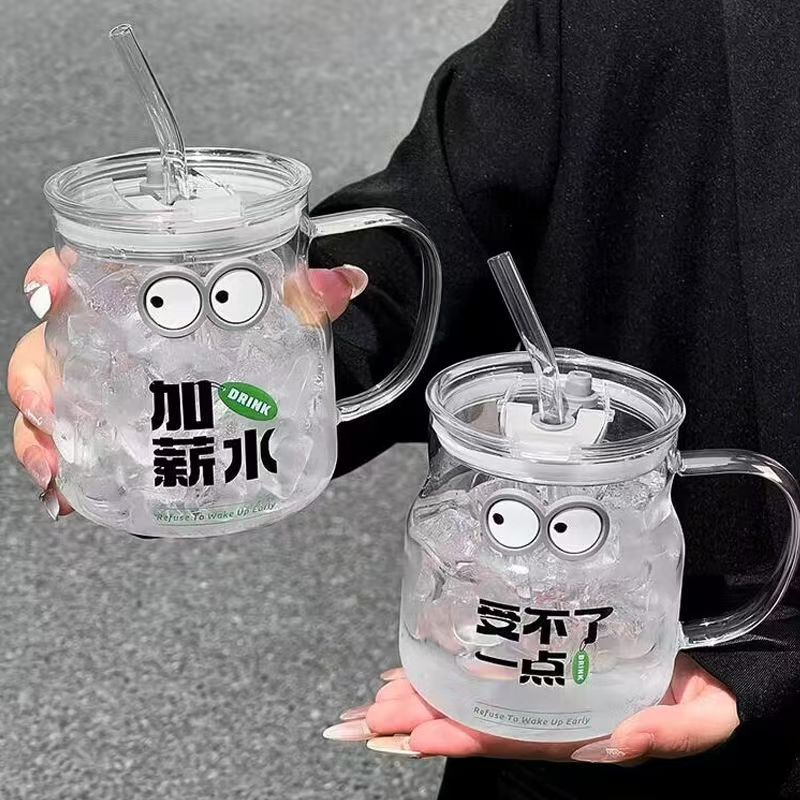 玻璃吸管杯女生办公室带盖高颜值水杯 食品级高硼硅玻璃杯耐高温图片
