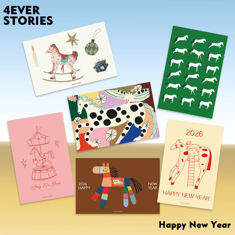 |4ES| 艺术小马 2026马年新年手绘卡通明信片墙贴拍照装饰卡片,文具电教/文化用品/商务用品,贺卡/明信片,淘宝优惠券,粉丝福利购,淘宝优惠卷