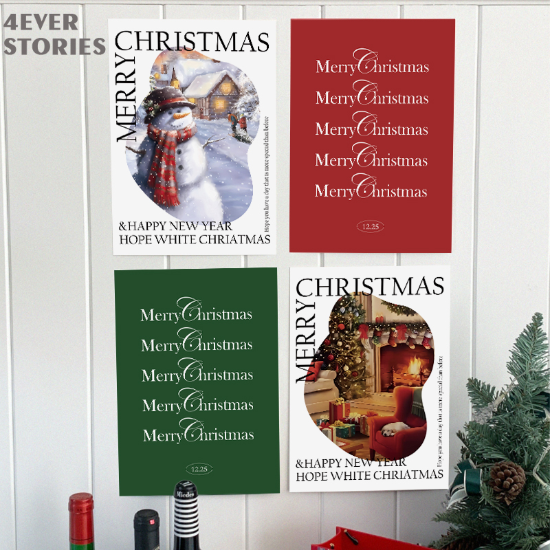 4ES | Merry Christmas圣诞系列 手绘卡通圣诞装饰海报墙贴包邮
