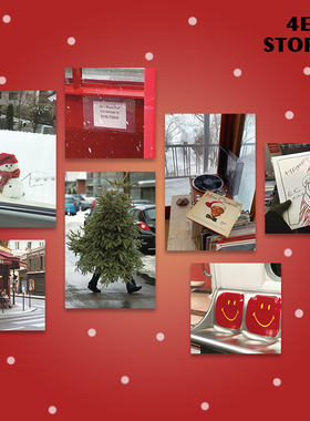 4ES |Merry Christmas关于圣诞红 摄影风贺卡新年节日明信片卡片