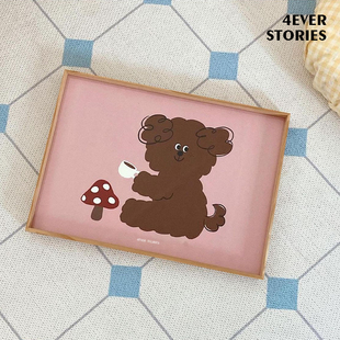 4ES| 蘑菇小熊&松果 手绘卡通插画 艺术实木相框纸质装饰画