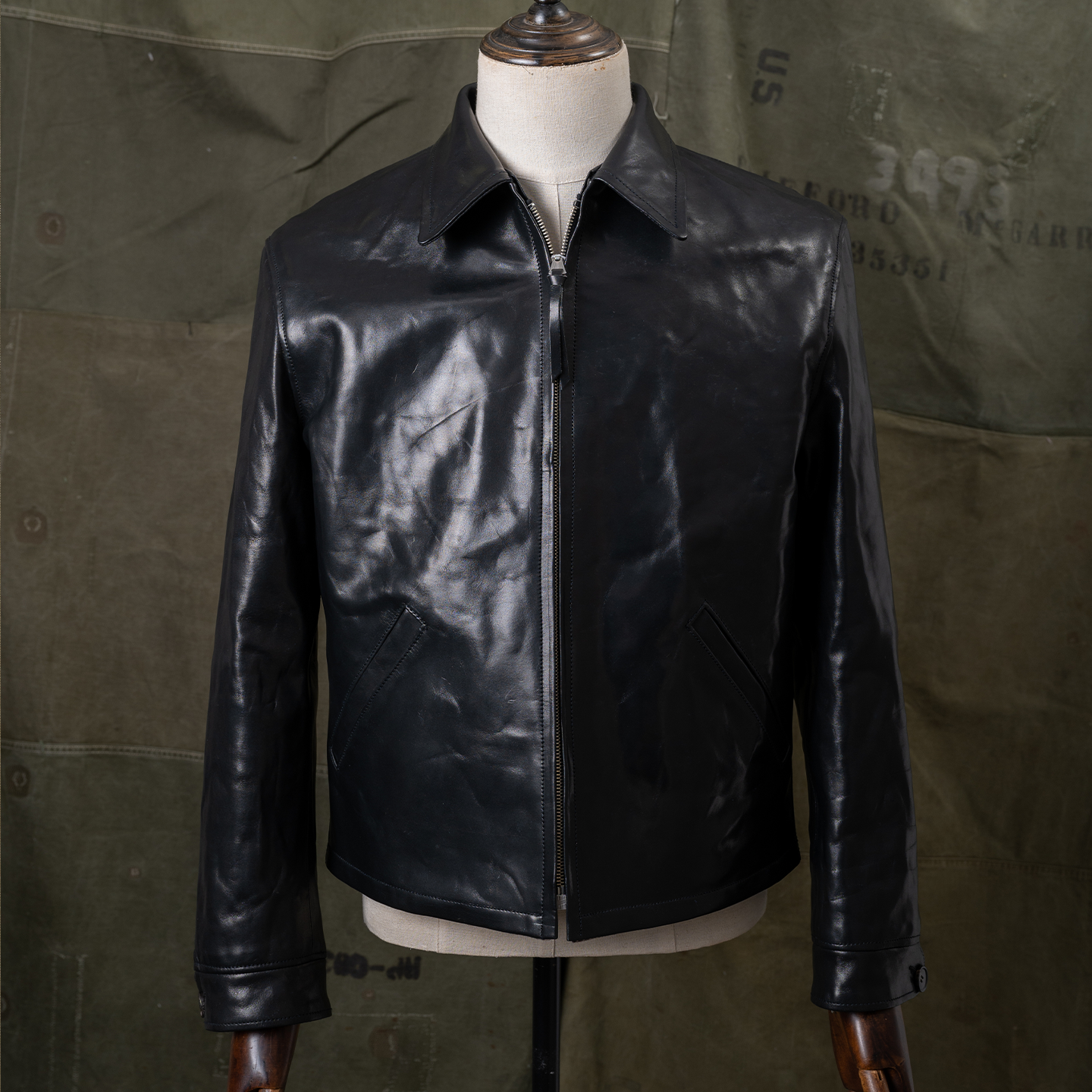 701牛皮短宽修身行政夹克