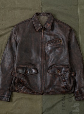 HDK(海觉）HORWEEN DRESSNER纯植鞣牛皮水洗机车夹克学友报童款