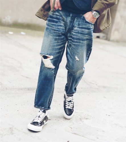 hdk海觉破洞手工男MDNS牛仔裤