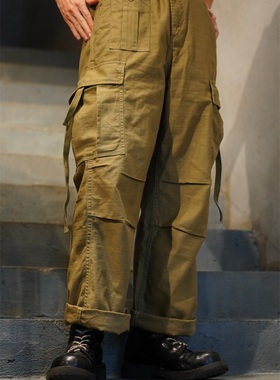 HDK(海觉）重磅复古竹节 ARMY CARGO 高腰宽松飘带工装裤 CITYBOY