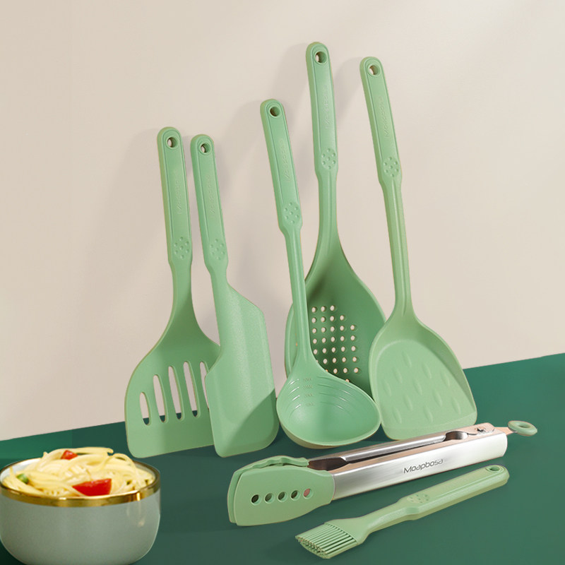 陌圃社绿色硅胶锅铲子不粘锅专用不锈钢芯铲勺耐高温汤勺漏勺套装