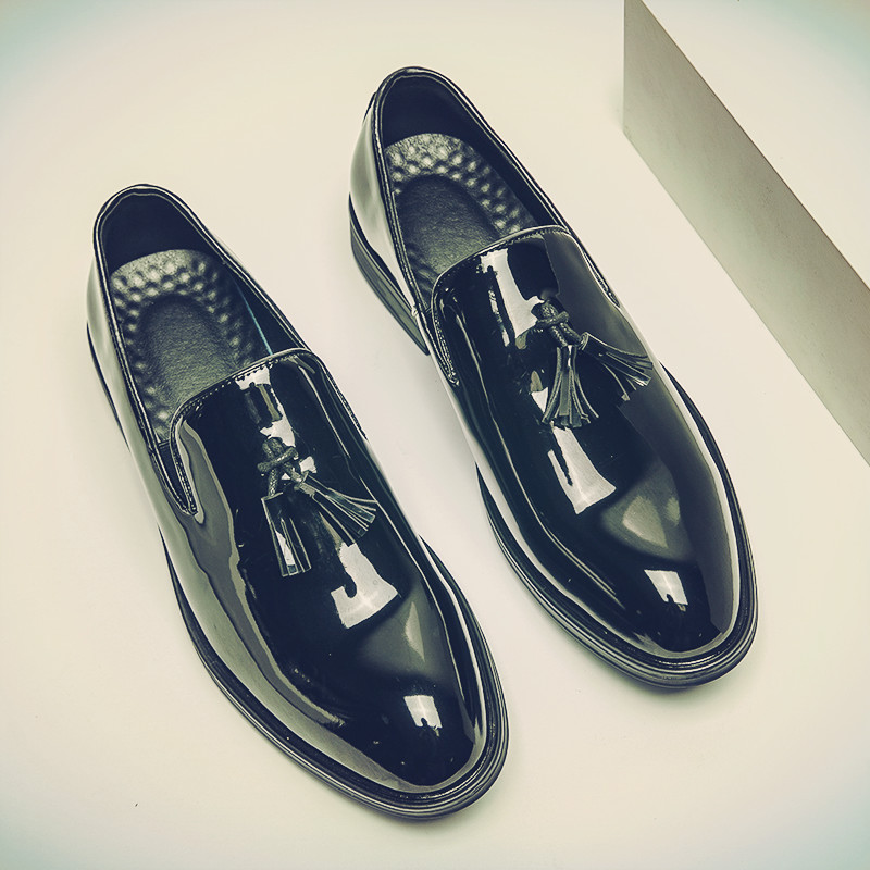 真皮懒人亮面豆豆鞋休闲皮鞋