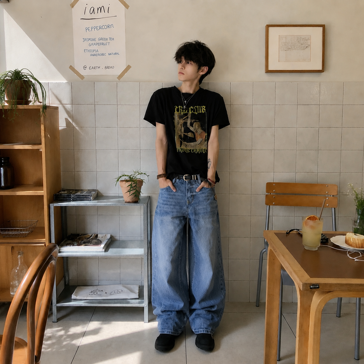 冰蓝水洗直筒牛仔裤男女cleanfit