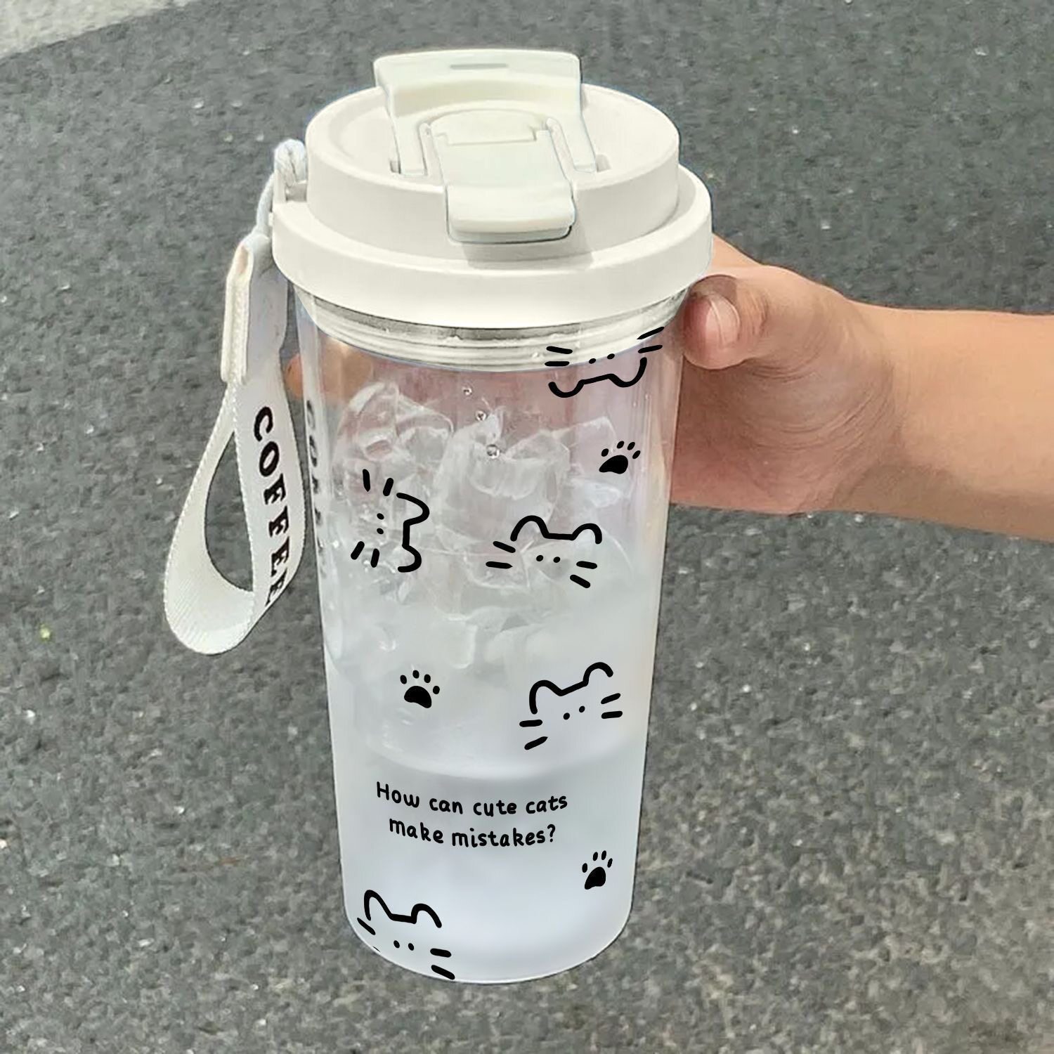 婵盈可爱猫咪吸管杯大容量双饮咖啡杯高颜值女生便携车载吸管水杯图片