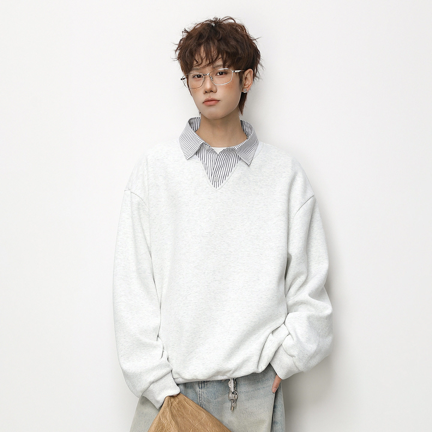 ONES独作假两件卫衣春季休闲美式高级感男士外套早春流行穿搭2026