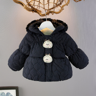 女童洋气棉服新款冬装连帽加绒加厚保暖夹棉棉衣周岁女宝外套袄子
