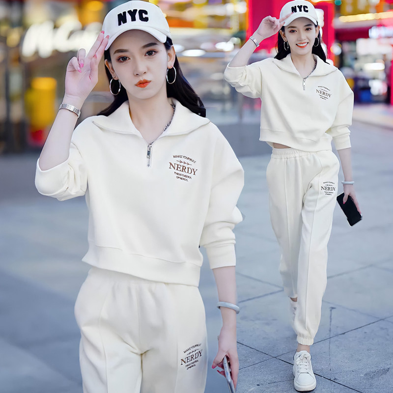 高档小个子时尚卫衣女士休闲套装春秋新款洋气上衣运动炸街两件套