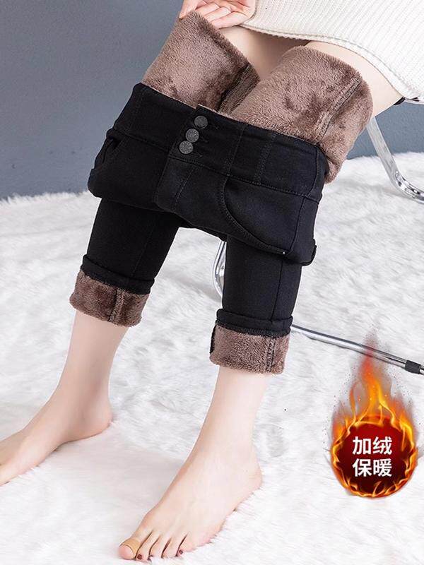 高档秋冬加绒打底牛仔裤女外穿显瘦新款黑色女裤加厚紧身小脚裤