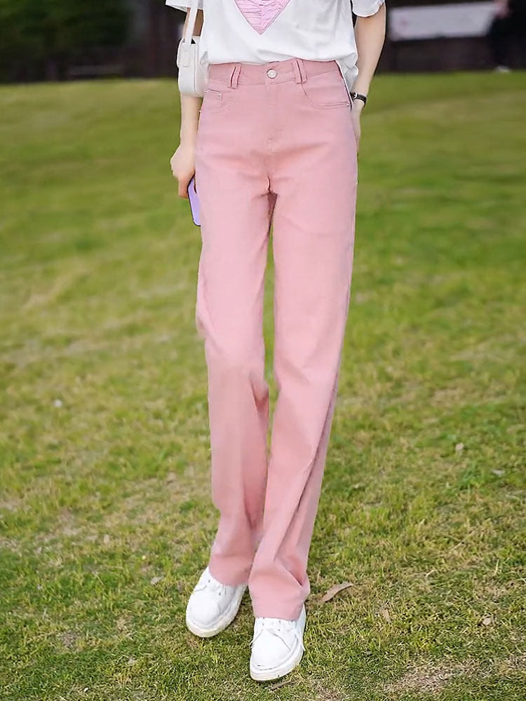 高档纯棉粉色柔软直筒牛仔裤女春秋新款九分裤阔腿裤高腰休闲女裤,女装/女士精品,牛仔裤,淘宝优惠券,粉丝福利购,淘宝优惠卷